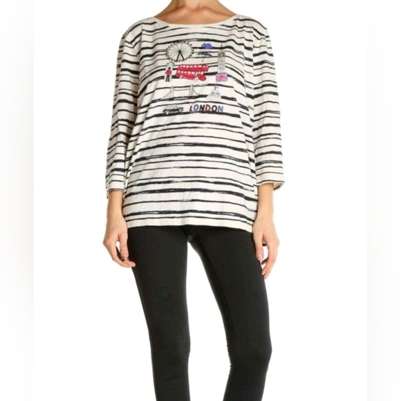 Talbots NWT Striped London Graphic Women's Top - Picture 2 of 14